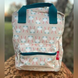 EUC Engel-Celebrate Life backpack with teal trim and rabbit print.